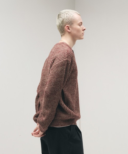 STONE  バーガンディ ヘンリーネックセーター Adoon plain セーター ニット Melange Henry Neck Knit / メランジ