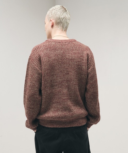 STONE  バーガンディ ヘンリーネックセーター Adoon plain セーター ニット Melange Henry Neck Knit / メランジ