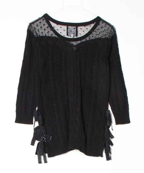 「CYNTHIA ROWLEY」 リボン7分袖ニット 2 ブラック レディース_画像2