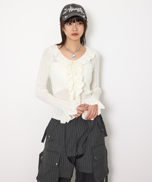 FRONT FRILL KNIT TOPS フロントフリル ニット トップス 2026SS新作】FRONT FRILL KNIT TOPS フロントフリル ニットトップス 冬