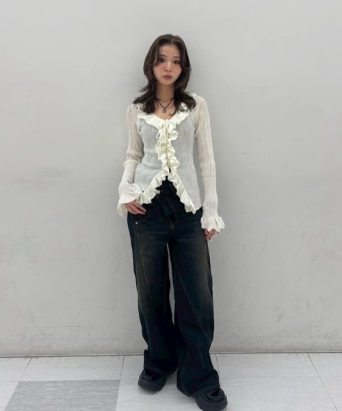 SLY FRONT FRILL KNIT TOPS フロントフリルニットトップ 2026SS新作】FRONT FRILL KNIT TOPS フロントフリル ニットトップス 冬
