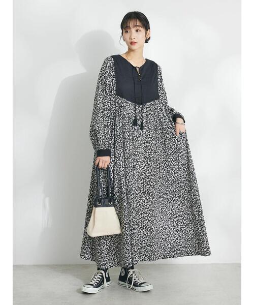 「CRAFT STANDARD BOUTIQUE」 長袖ワンピース FREE ネイビー レディース_画像2