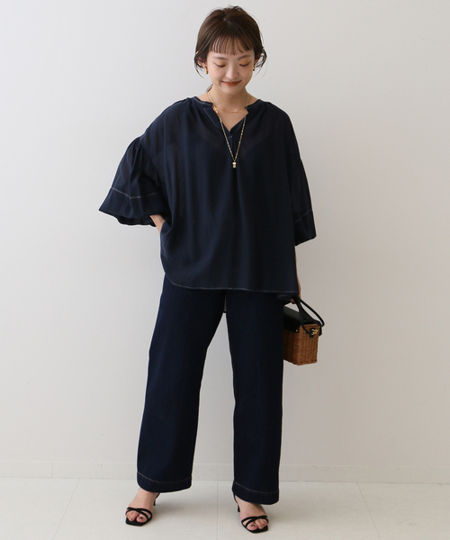 「SLOBE IENA」 7分袖ブラウス FREE ネイビー レディース_画像3