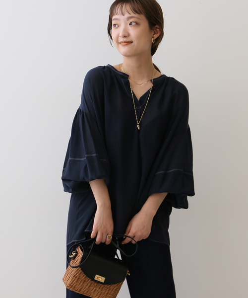 「SLOBE IENA」 7分袖ブラウス FREE ネイビー レディース_画像5