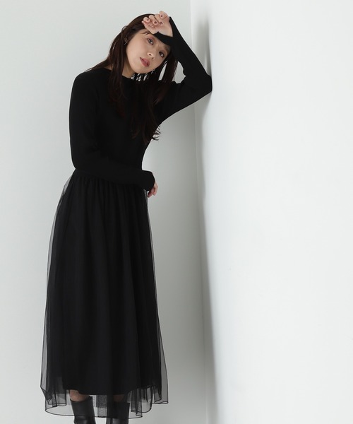 「NATURAL BEAUTY BASIC」 ドッキングワンピース MEDIUM チャコールグレー レディース_画像3