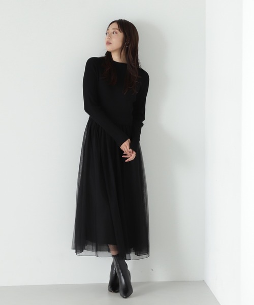 「NATURAL BEAUTY BASIC」 ドッキングワンピース MEDIUM チャコールグレー レディース_画像8