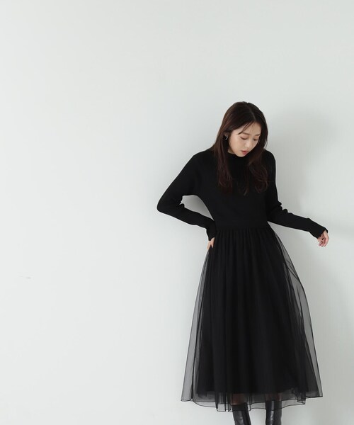 「NATURAL BEAUTY BASIC」 ドッキングワンピース MEDIUM チャコールグレー レディース_画像9