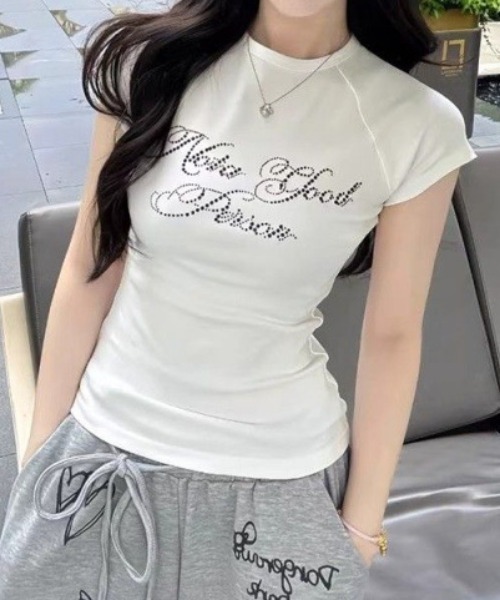 lilful tシャツ 「26年春夏新作」Y2K ラインストーンロゴ 半袖