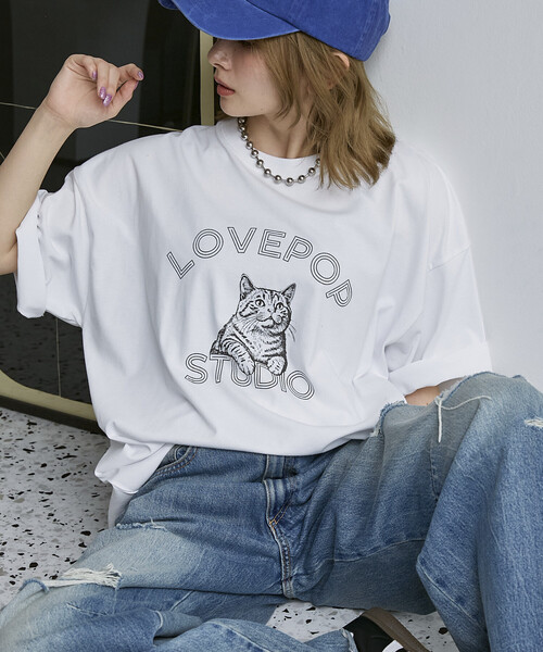 PUBLUX（パブリュクス） tシャツ 半袖 「機能性素材」LOVEPOP キャット