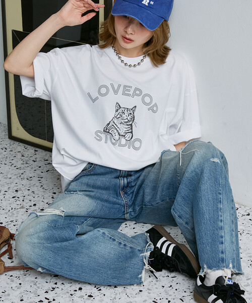 PUBLUX（パブリュクス） tシャツ 半袖 「機能性素材」LOVEPOP キャット
