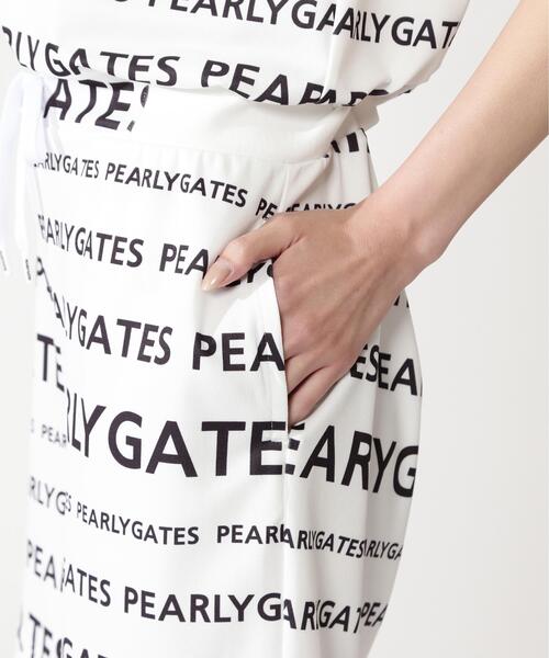 パンツドレス 「PEARLY GATES」ランダムロゴボーダー柄　梨地ジャージの画像