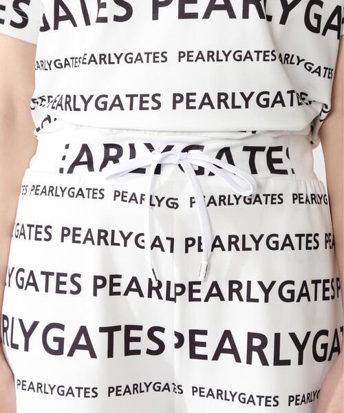 パンツドレス 「PEARLY GATES」ランダムロゴボーダー柄　梨地ジャージの画像