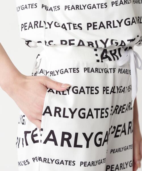 パンツドレス 「PEARLY GATES」ランダムロゴボーダー柄　梨地ジャージの画像