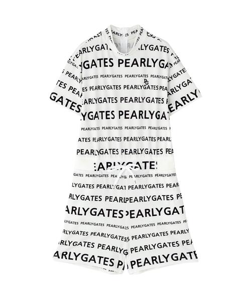 パンツドレス 「PEARLY GATES」ランダムロゴボーダー柄　梨地ジャージの画像
