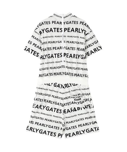 パンツドレス 「PEARLY GATES」ランダムロゴボーダー柄　梨地ジャージの画像