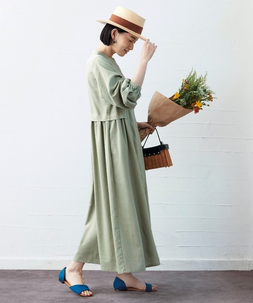 「Sunny clouds」 長袖ワンピース X-LARGE グリーン レディース_画像3