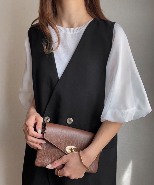 「FILLOU」 半袖ニット MEDIUM グレイッシュベージュ レディース_画像6