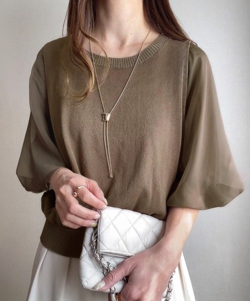 「FILLOU」 半袖ニット MEDIUM グレイッシュベージュ レディース_画像8