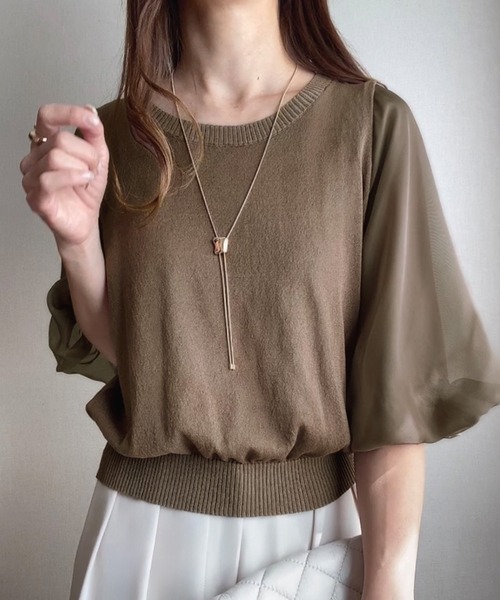 「FILLOU」 半袖ニット MEDIUM グレイッシュベージュ レディース_画像9