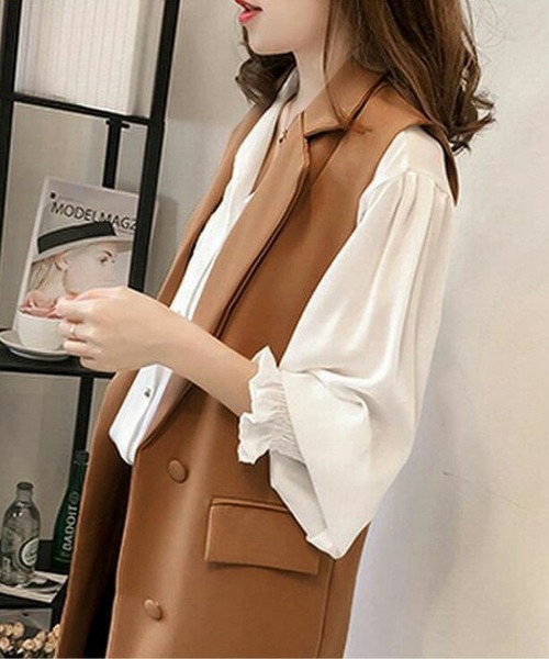 「AMELY」 「La-gemme」ベスト X-LARGE カーキ レディース_画像4