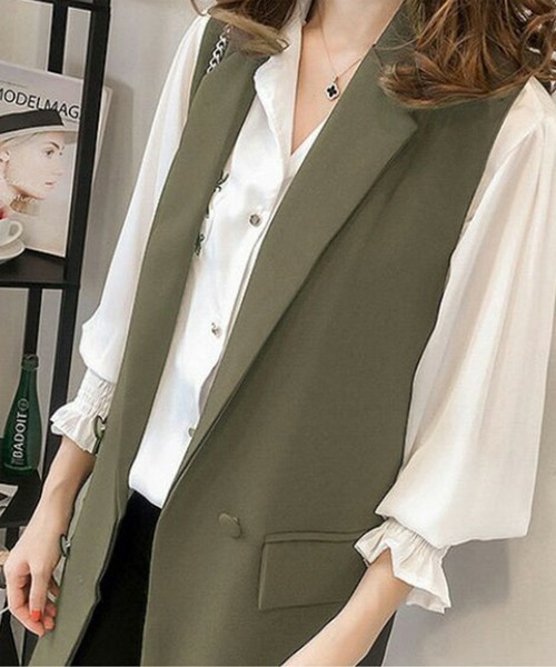 「AMELY」 「La-gemme」ベスト X-LARGE カーキ レディース_画像5