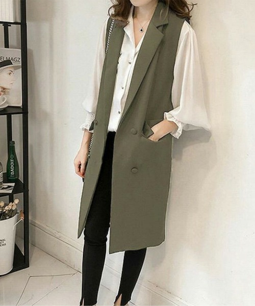 「AMELY」 「La-gemme」ベスト X-LARGE カーキ レディース_画像6
