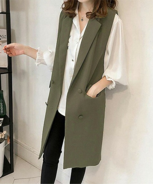 「AMELY」 「La-gemme」ベスト X-LARGE カーキ レディース_画像8