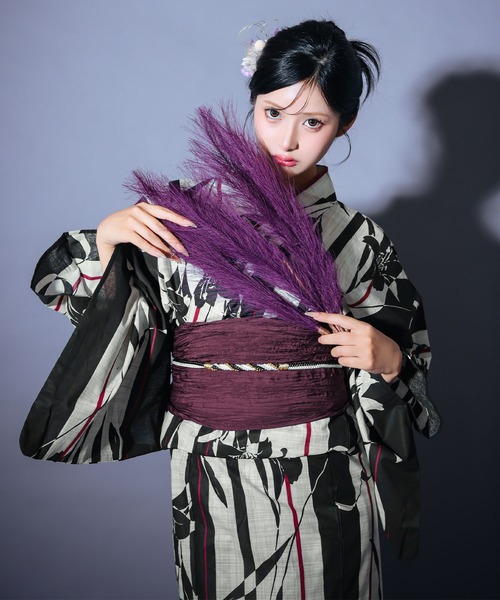 浴衣　綿紅梅　朝顔　黒白　モノトーン　菫色 Retica（レティカ） 浴衣 浴衣セット レディース 牡丹 モノトーン