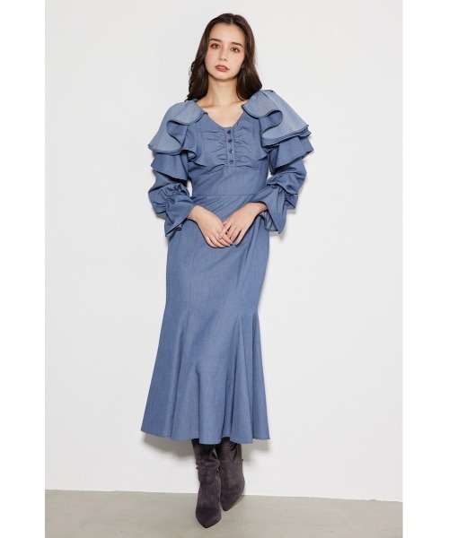 「rienda」 長袖ワンピース MEDIUM ブラック レディース_画像6