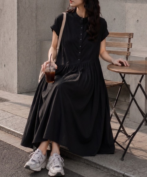 ap retro ワンピース フレンチスリーブ ティアード風ワンピース/楊柳風