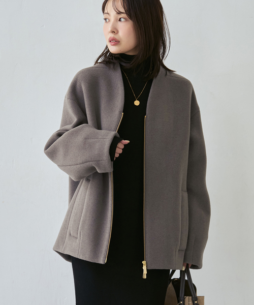 NOBLE（ノーブル） ノーカラーコート コート MTR VカラーZIPコート