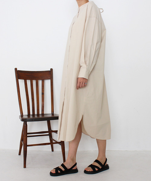MODE ROBE ワンピース ノーカラーリボンシャツワンピース