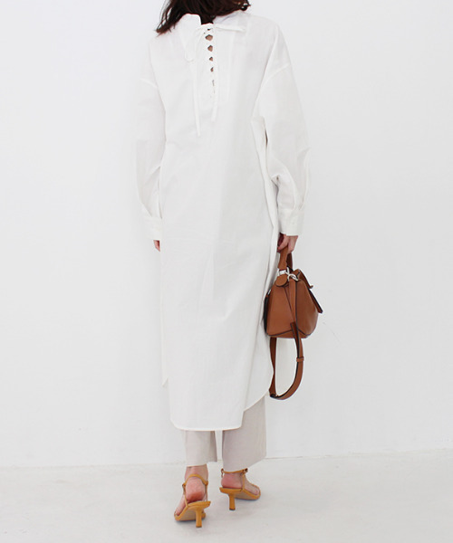MODE ROBE ワンピース ノーカラーリボンシャツワンピース