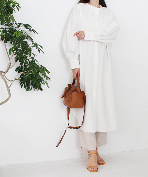 新品　Theory　ホワイト　ノーカラー　シャツ　ワンピース　M MODE ROBE ワンピース ノーカラーリボンシャツワンピース