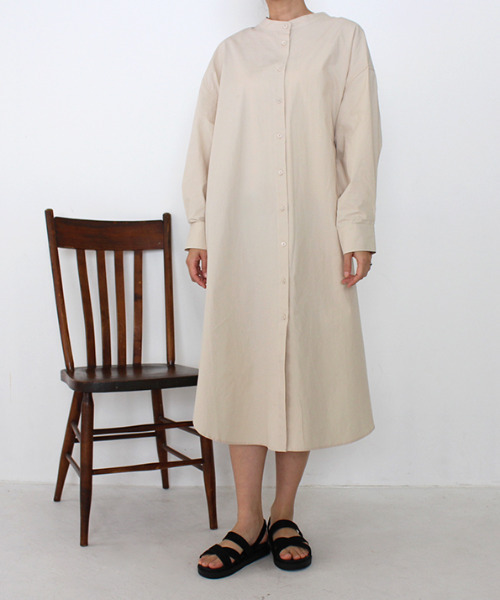 美品　KEI Hayama PLUS シャツワンピース　 ノーカラー　リボン 美品 KEI Hayama PLUS シャツワンピース ノーカラー リボン
