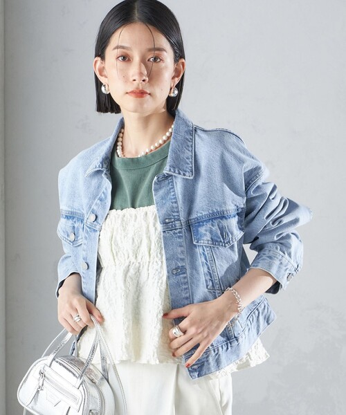 Dholic minsshopワイドカラークロップドデニムジャケット　Gジャン ワイドカラークロップドデニムジャケット | レディース