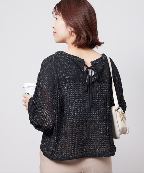 Chez toi （シェトワ）後ろリボン メッシュニットプルオーバー