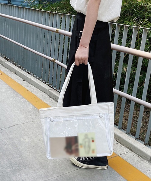 【即発/関税込/追跡有】軽くて容量大!!キャンバストートバッグ miniministore トートバッグ キャンバスバッグ クリアポケット