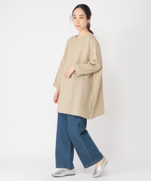 美品♪ スピックアンドスパン 22SS リネン100% ブラウス チュニック studio CLIP ブラウス シャツ リネン100ダブルフロントワイド