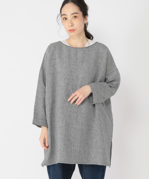 クリップタブ 麻100% 半袖 シャツ チュニック M ゆったり リネン リネンtシャツ レディース 麻100% tシャツ トップス カットソー