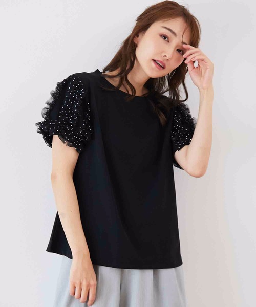 Myu（ミュー） tシャツ 半袖 ドットチュールシフォンライン半袖Tシャツ