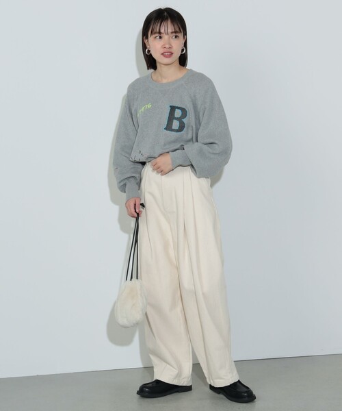ニット セーター スウェットライク ロゴ ニットプルオーバー レディース BEAMS HEART ニット セーター スウェットライク ロゴ ニットプル