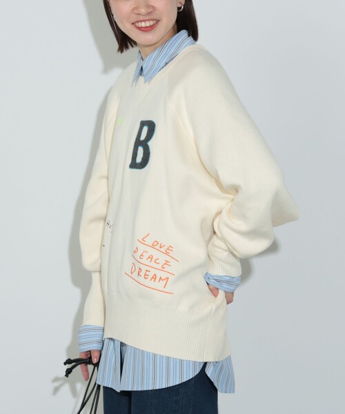 BEAMS HEART ニット セーター スウェットライク ロゴ ニットプル
