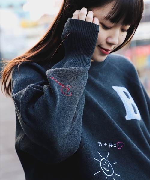 ニット セーター スウェットライク ロゴ ニットプルオーバー レディース BEAMS HEART ニット セーター スウェットライク ロゴ ニットプル