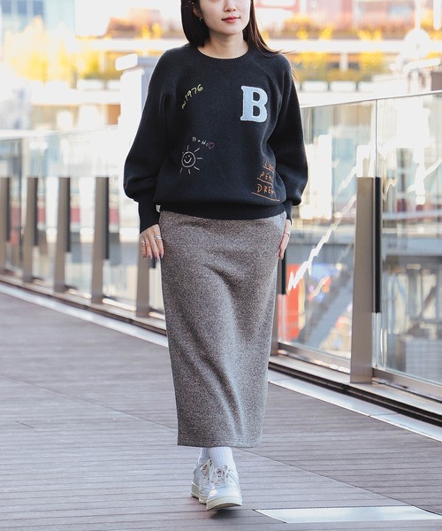 ニット セーター スウェットライク ロゴ ニットプルオーバー レディース BEAMS HEART ニット セーター スウェットライク ロゴ ニットプル
