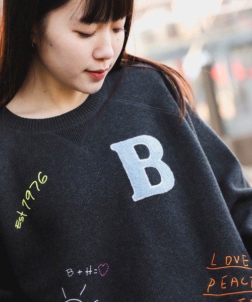 BEAMS HEART ニット セーター スウェットライク ロゴ ニットプル