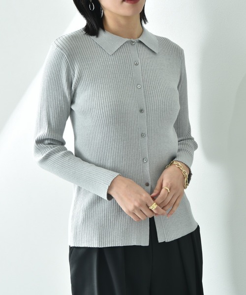 ニット セーター クロシェケープ衿7分袖リブニットプルオーバー レディース cloche ニット セーター 「CLOCHE」シャツ衿リブニット