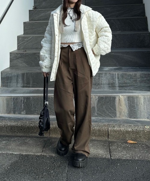 nemne スラックス パンツ 「Seoup」折り返しレーススラックス
