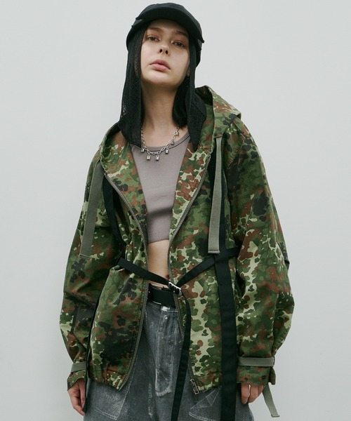 and per se♡フード付きリバーシブルネイビーカモフラージュベスト値下げ❗️ AIVER（アイバー） コート ジャケット カモフラージュフルジップ
