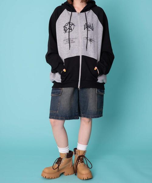 パーカー SPRAYED LETTERS LOOSE HOODED SWEATER/グラフィックプリントロゴパーカー レディース X-girl パーカー STAR LOGO ZIP UP HOODIE レディース